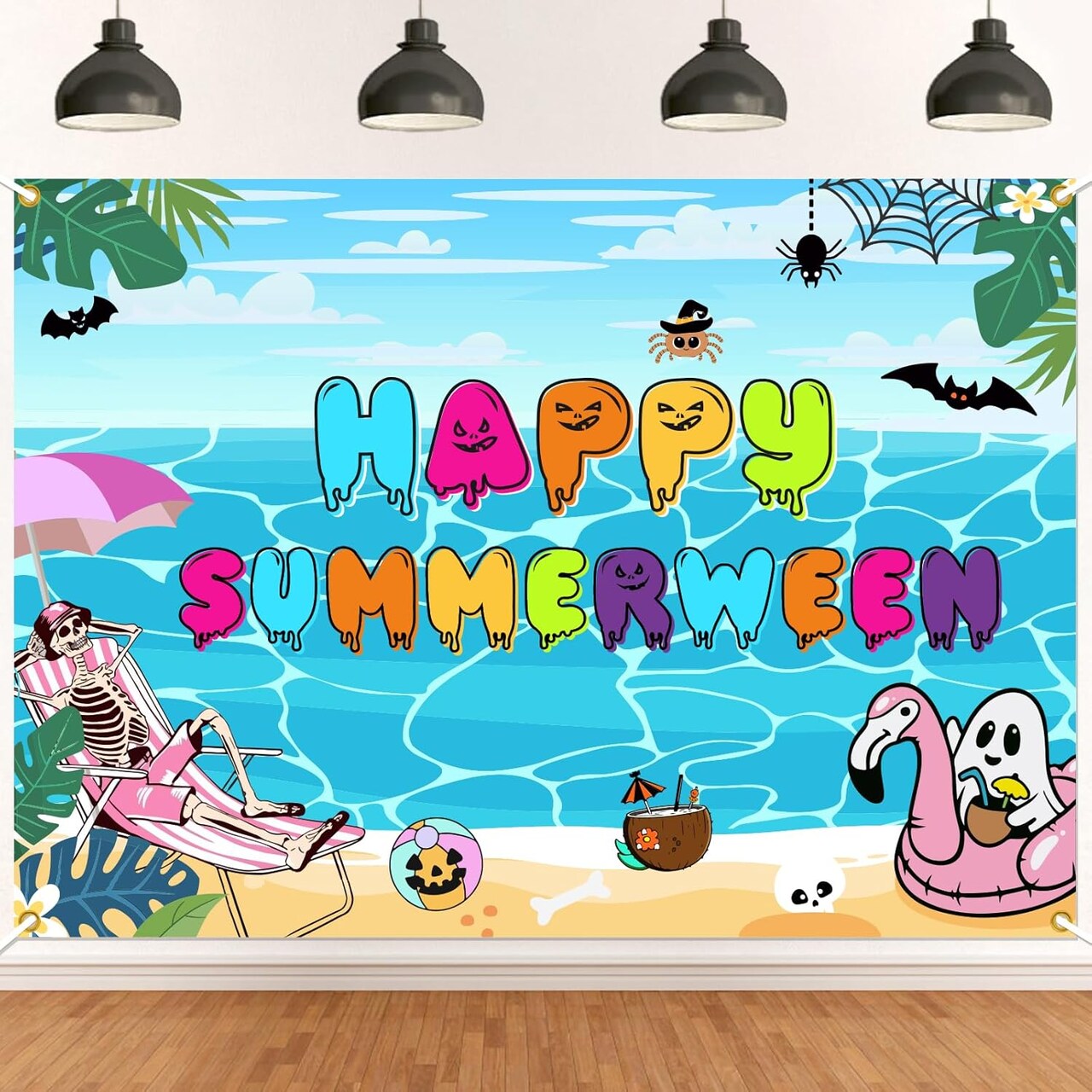 Happy Summerween Backdrop Banner - Summerween Party Decorations, Halloween in Summer Decor, Summer Halloween Party Decorations 7x5ft